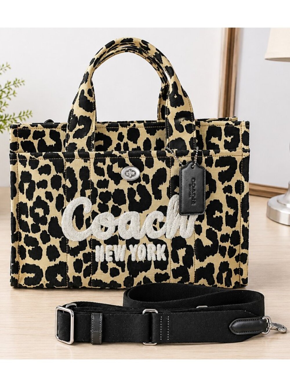 Coach New York Leopard Print Canvas Tote / Crossbody Bag